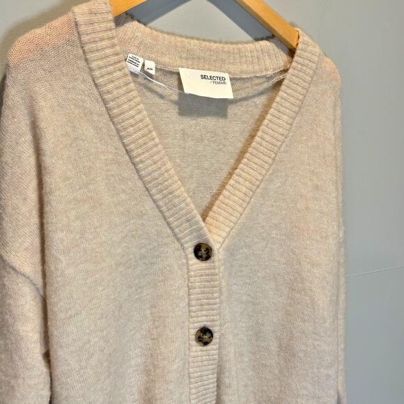 Selected Femme Cream Wool Blend Oversized Button Front Cardigan Sweater - Medium - Picture 4 of 5